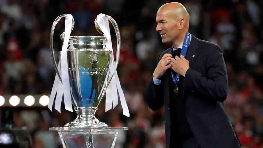 Zidane holding a Real Madrid shirt at EA FC 24 Paris event yesterday