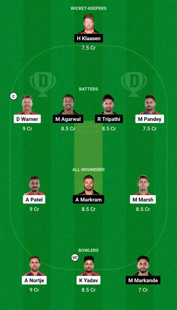 DC vs SRH Dream11 Team 1