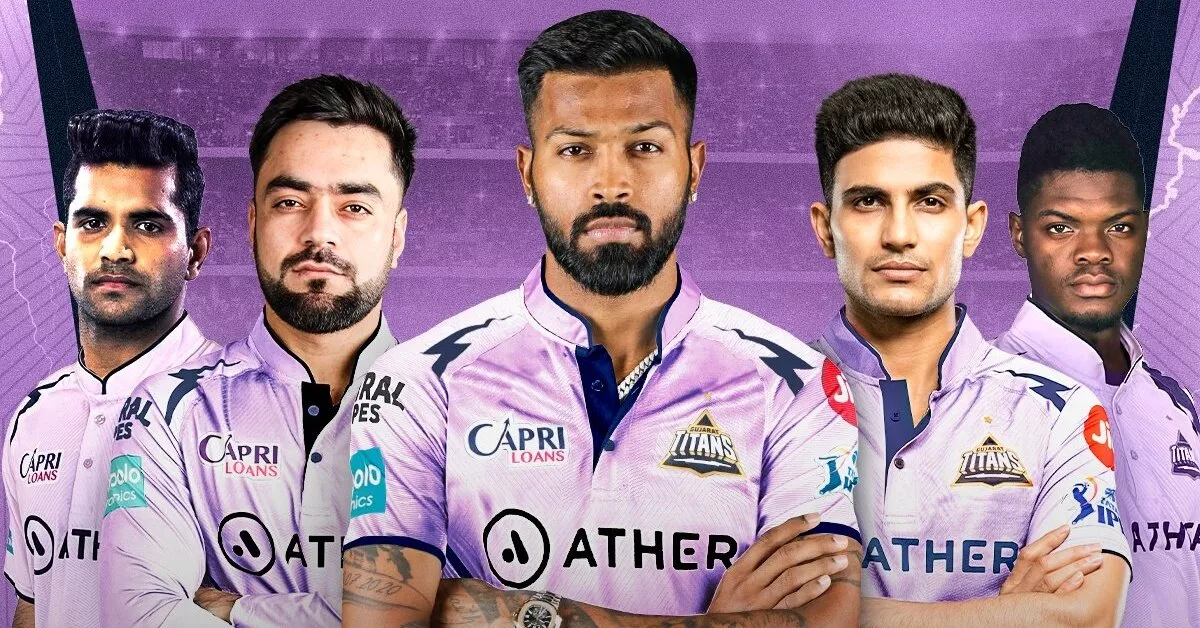Gujarat Titans in their "Lavender" colour kit