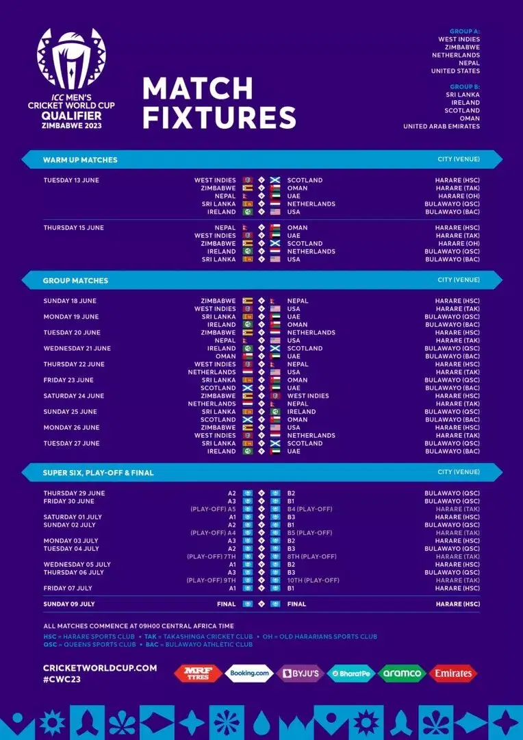 ICC Men's Cricket World Cup Qualifier 2023 - Match Fixtures