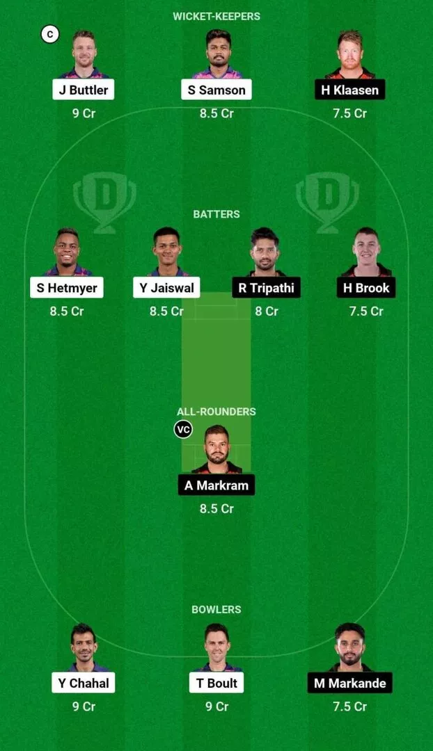 RR vs SRH Dream11 Team 1