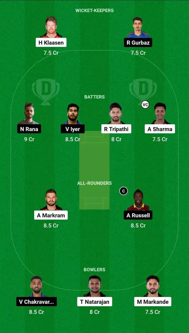 SRH vs KOL Dream11 Team 1