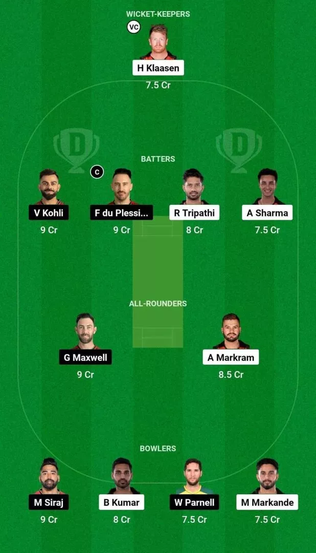 SRH vs RCB Dream11 Team 1