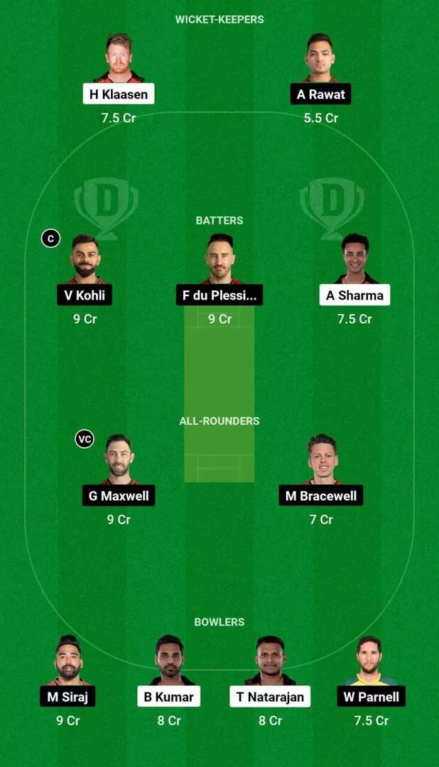 SRH vs RCB Dream11 Team 2