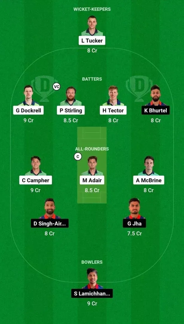 IRE vs NEP Dream11 Team 1