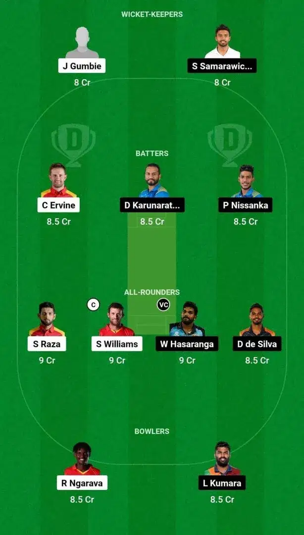 ZIM vs SL Dream11 Team 1