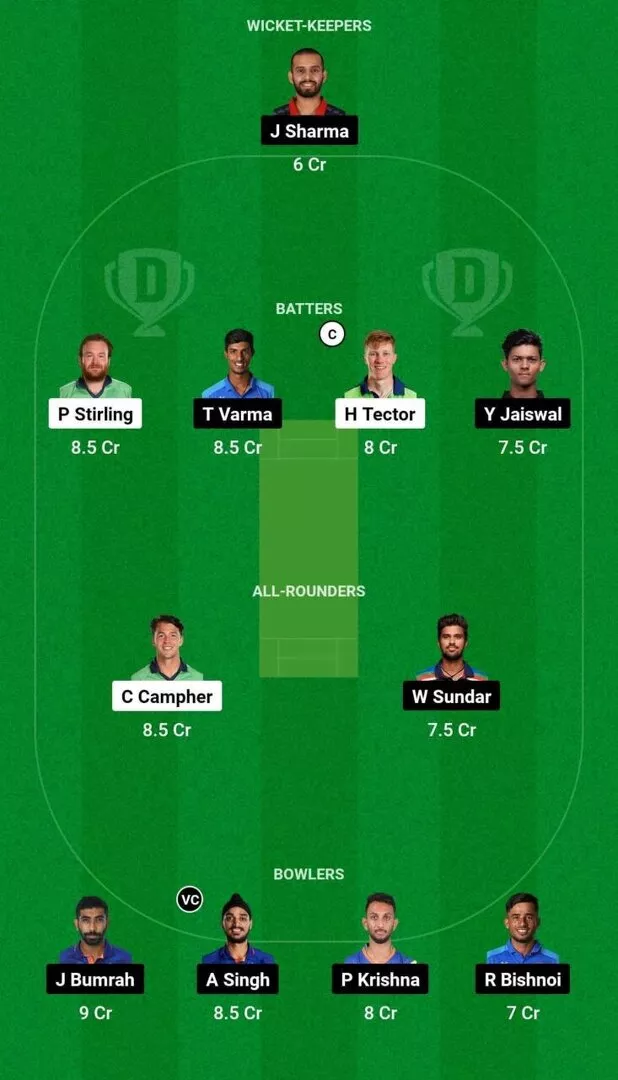 IND vs IRE 1st T20I Dream11 Team 2