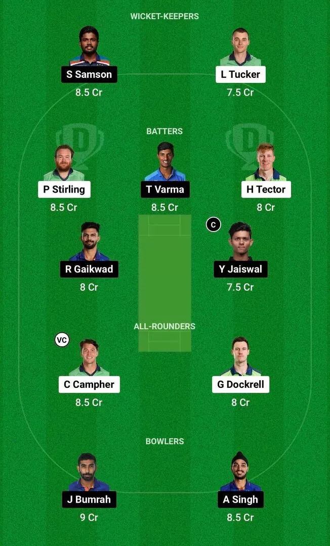 IND vs IRE 2nd T20I Dream11 Team 1