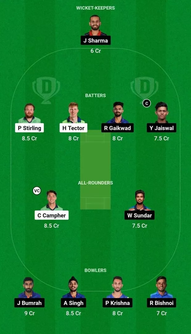 IRE vs IND 1st T20I Dream11 Team 1