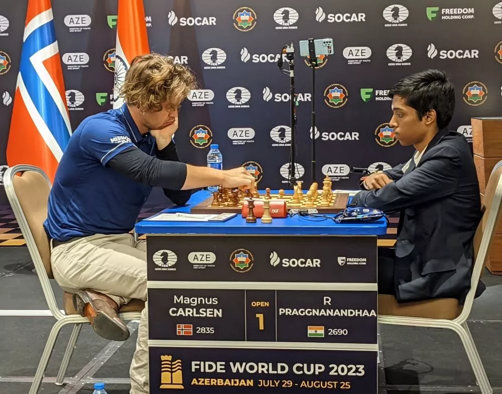World Cup Chess Final: Praggnanandhaa settles for a draw against Carlsen in  first game