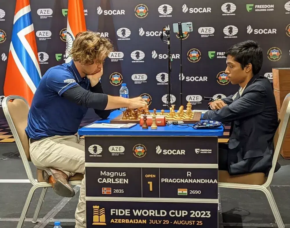 World Cup Chess Final: Praggnanandhaa settles for a draw against Carlsen in  first game