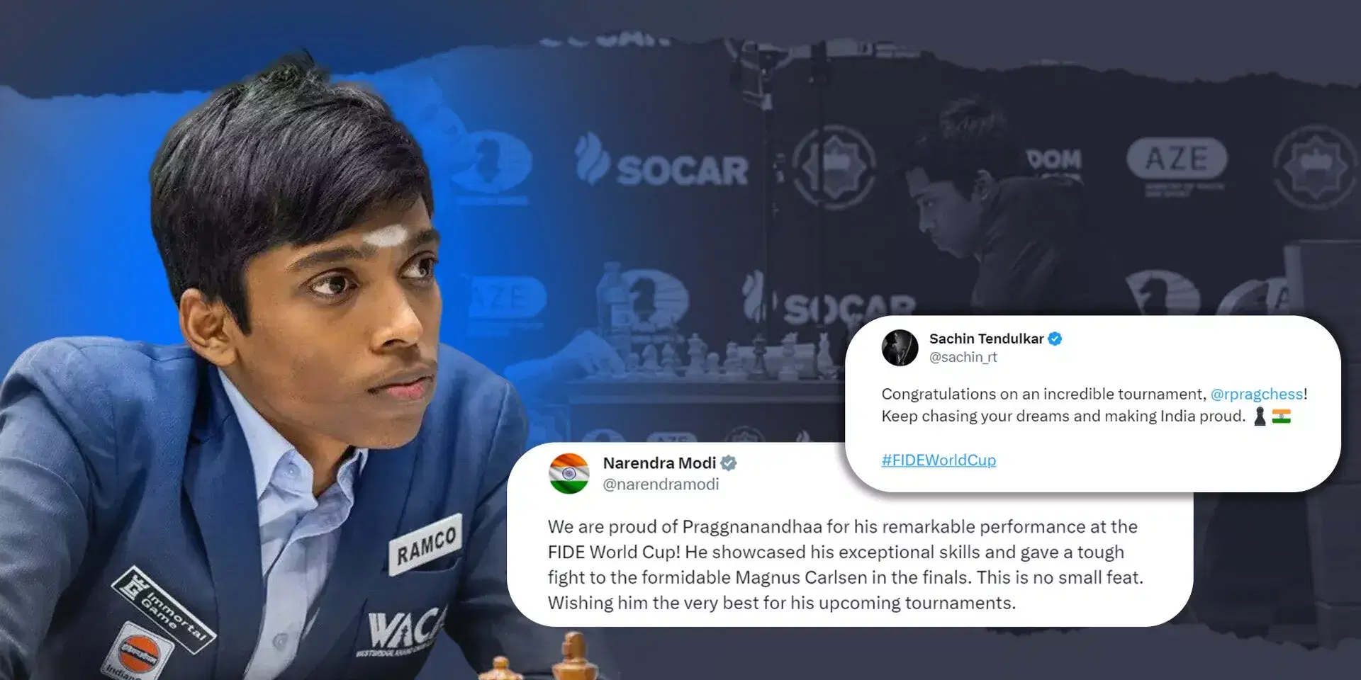 PM Modi hails Praggnanandhaa for chess World Cup runner-up finish