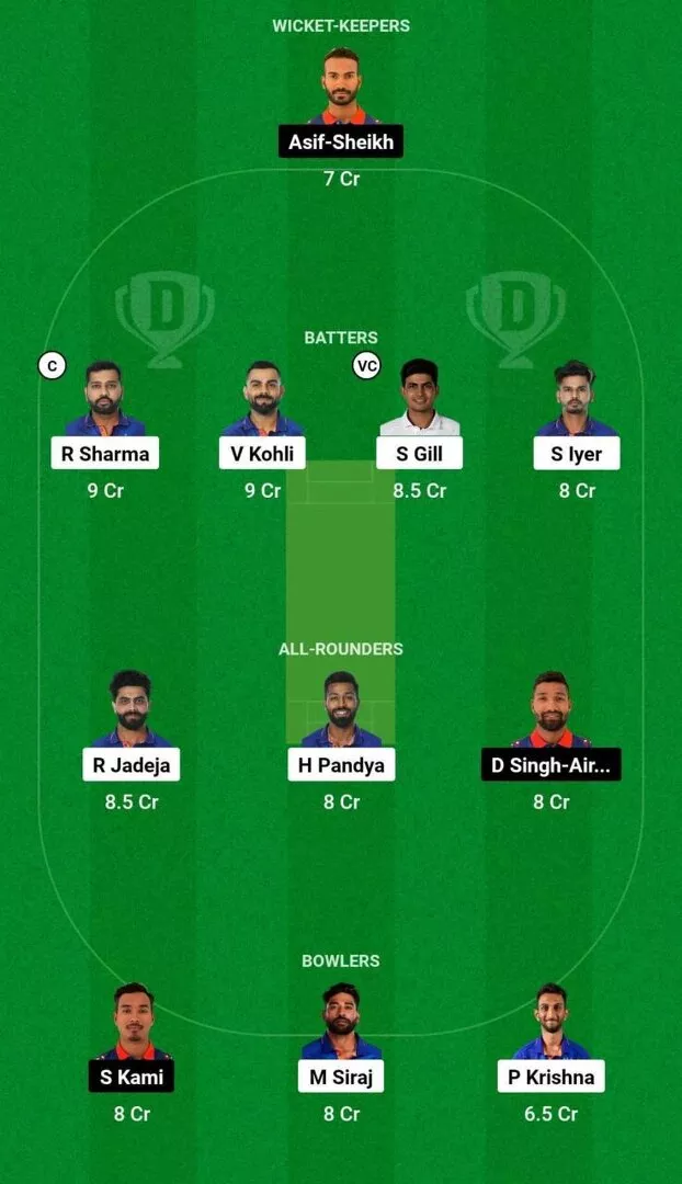 IND vs NEP Asia Cup Match 5 Dream11 Team 1