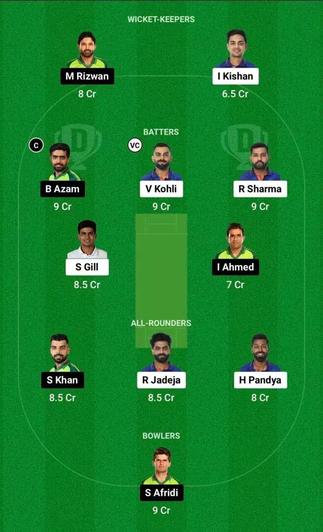 IND vs PAK Dream11 Team 1