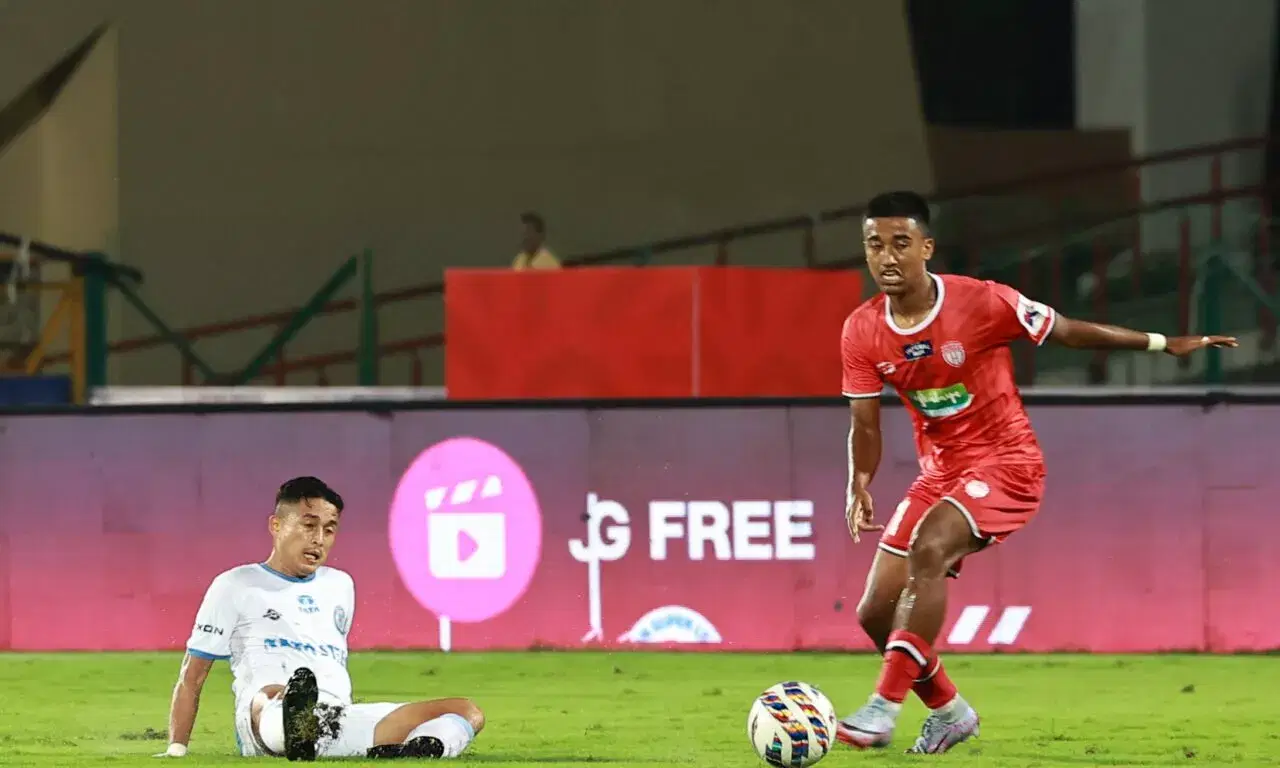 Parthib Sundar Gogoi of Northeast United FC during Match No 24 of Indian Super League between Jamshedpur FC and Northeast United FC at Indira Gandhi Athletic Stadium, Guwahati, Assam on 26 October 2023