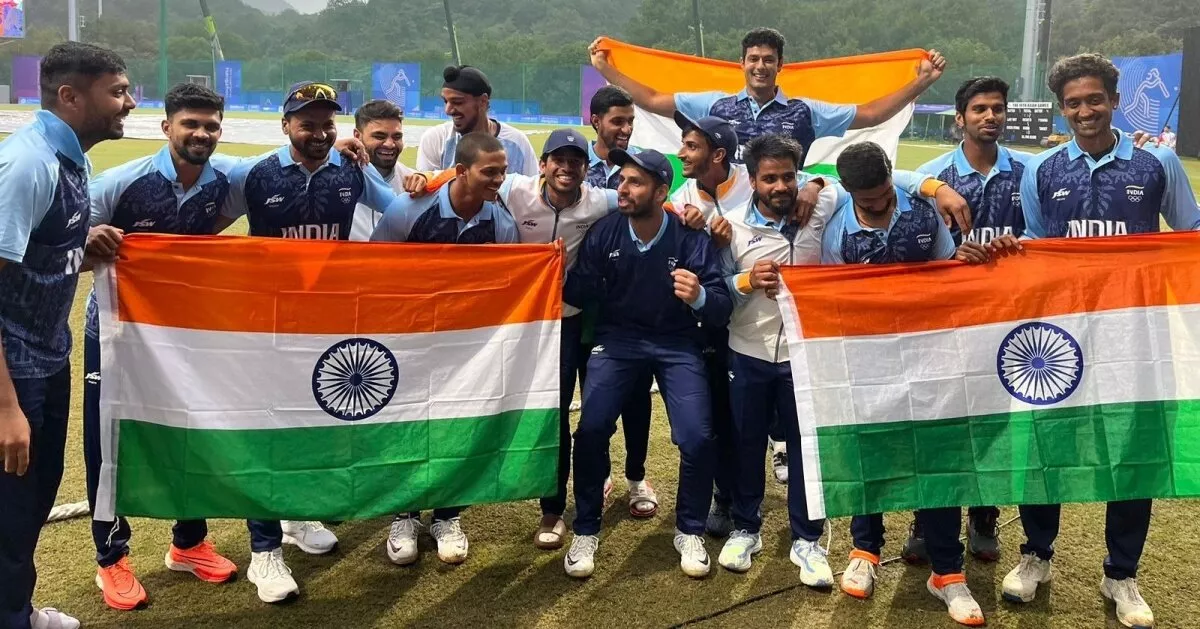 Indian cricket team celebrate after winning Gold medal in Men's cricket at Asian Games 2023