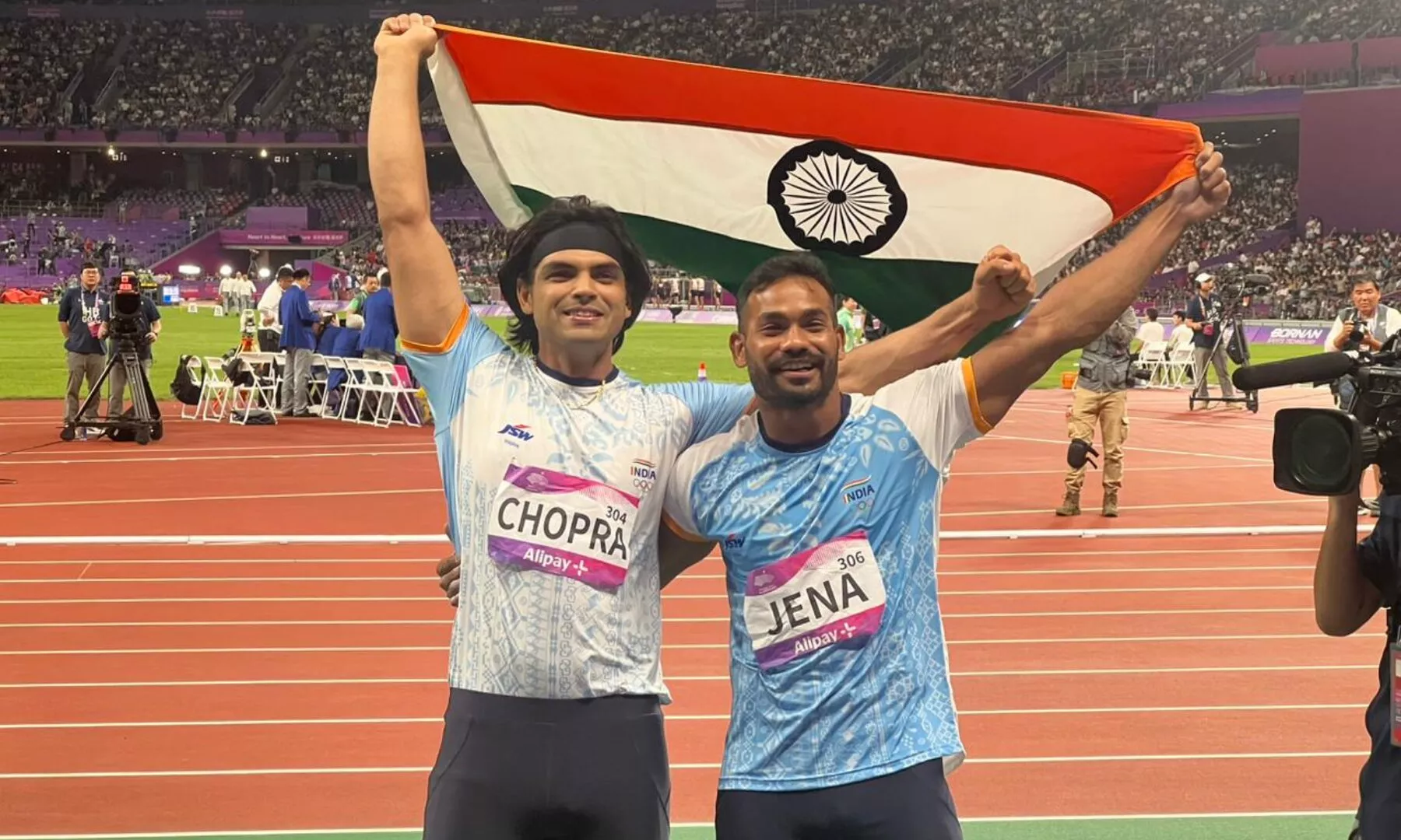 Neeraj Chopra defends gold, Kishore Jena bags silver in men's javelin throw at Asian Games 2023