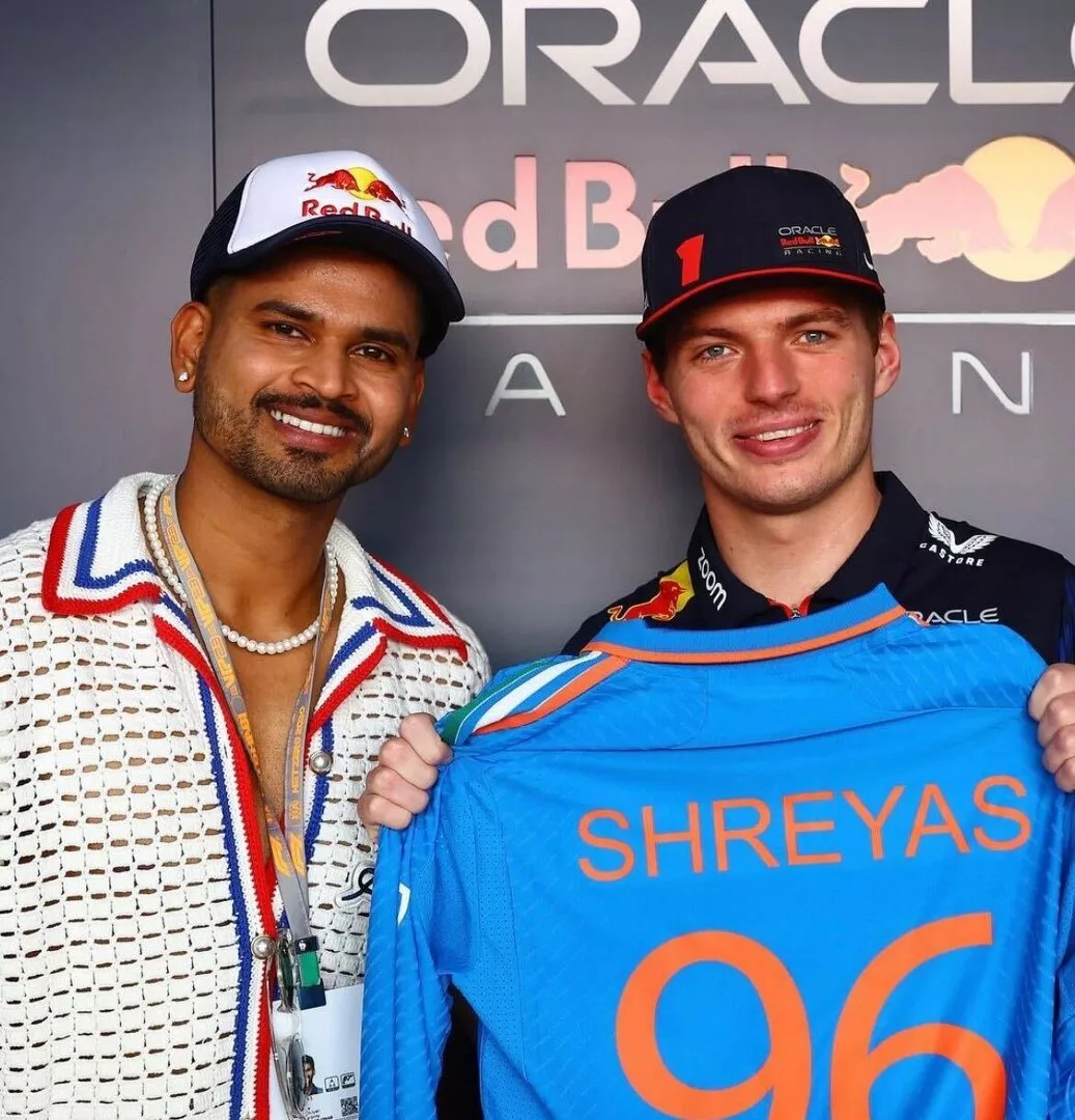 Indian cricketer Shreyas Iyer gifts team India jersey to Formula One racer Max Verstappen