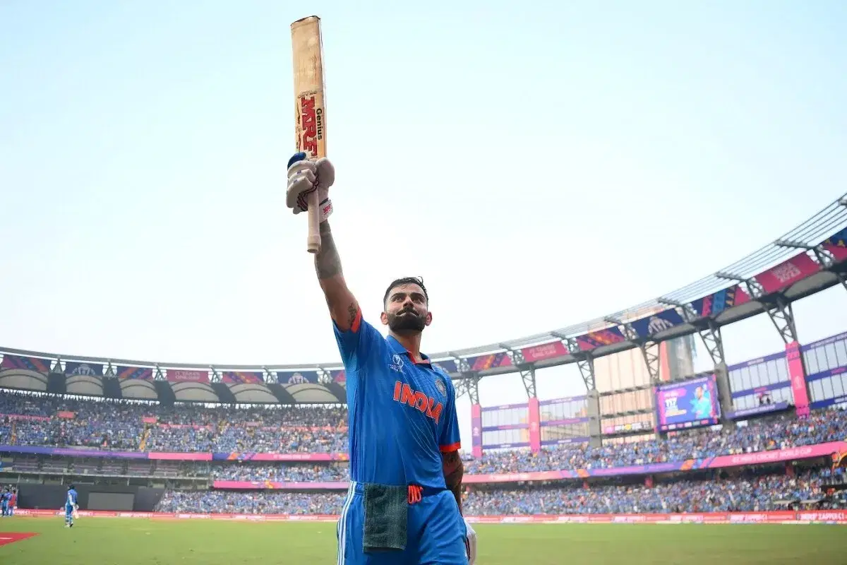 Virat Kohli celebrates his 50th ODI century