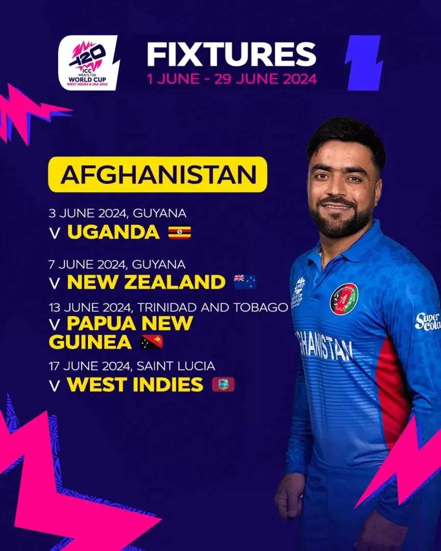 Afghanistan fixtures for ICC T20WC 2024