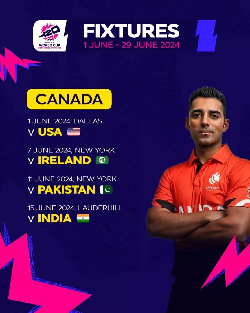 Canada fixtures for ICC T20WC 2024