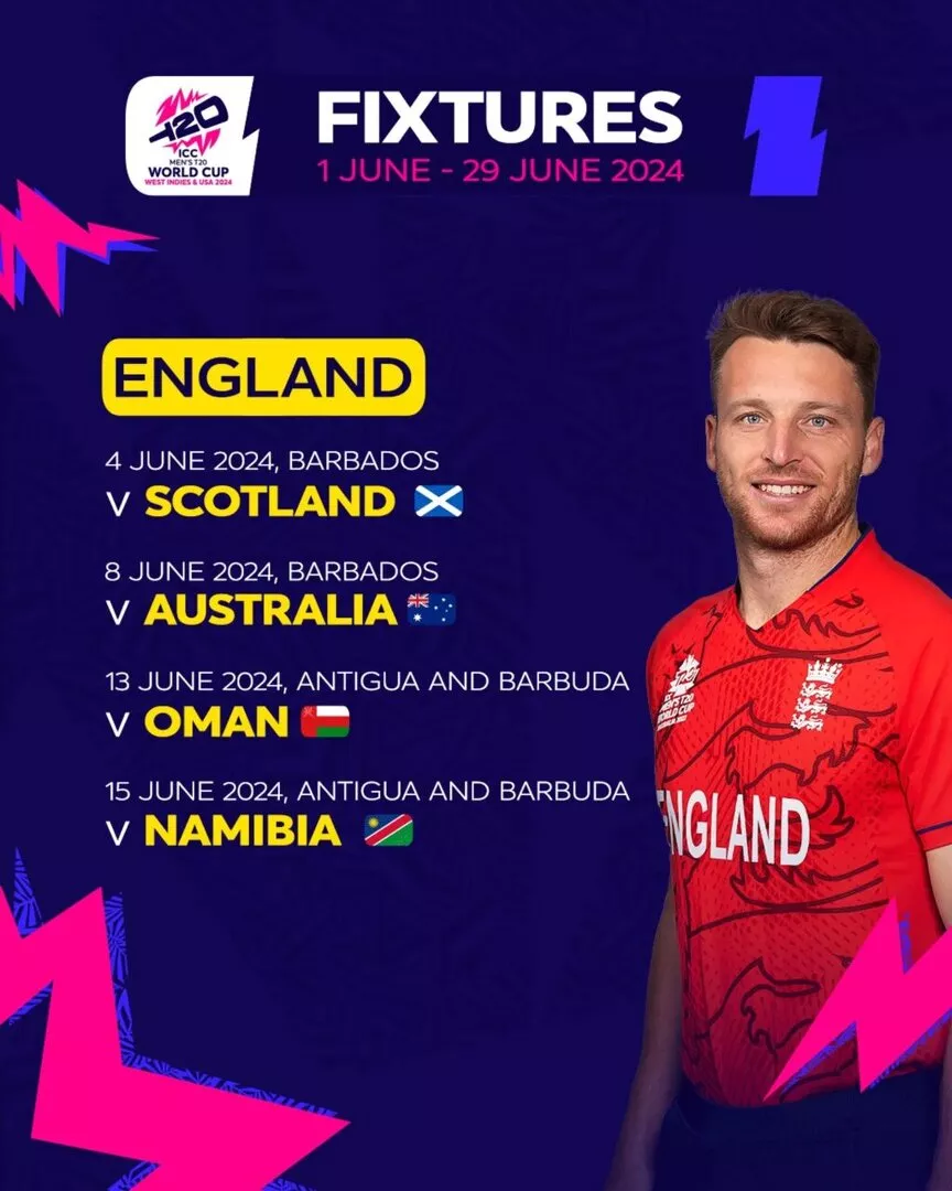 England Schedule for ICC T20 World Cup 2024, Fixtures, Dates, Venues