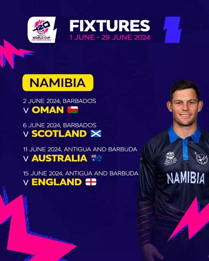 Namibia fixtures for ICC T20WC 2024