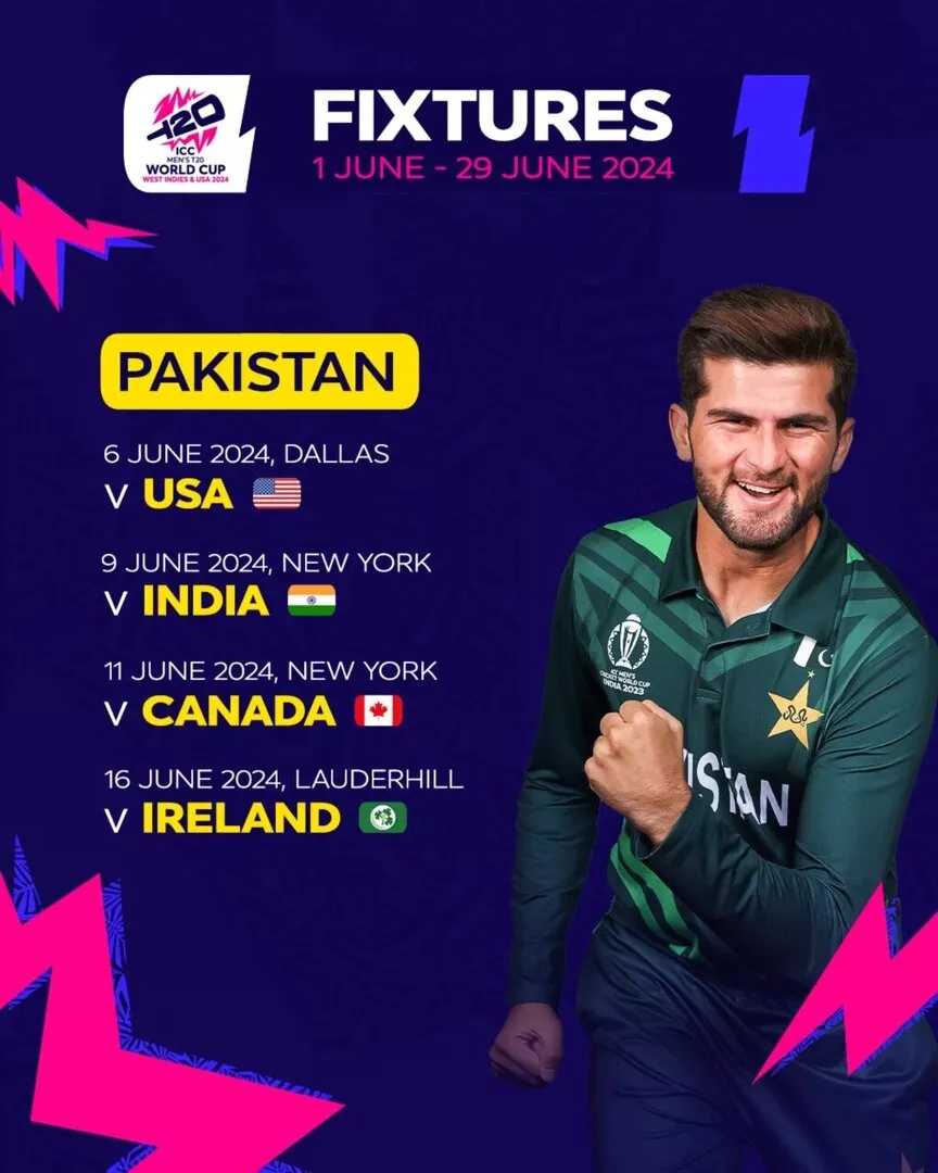 Pakistan fixtures for ICC T20WC 2024