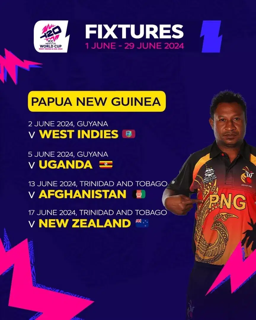 Papua New Guinea fixtures for ICC T20WC 2024