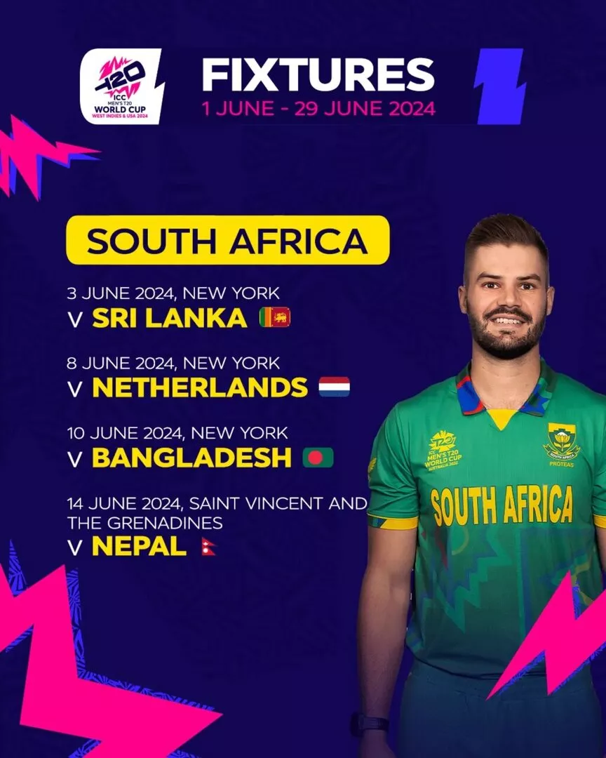 South Africa Schedule for ICC T20 World Cup 2024, Fixtures, Dates, Venues