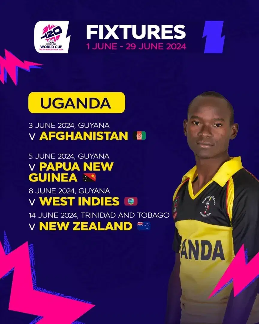 Uganda fixtures for ICC T20WC 2024