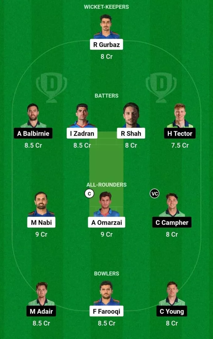 AFG vs IRE Dream11 Team 2.