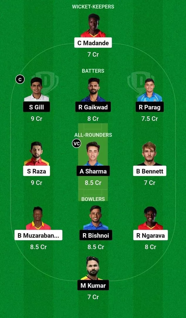 IND vs ZIM 1st T20I 2024 Dream11 Team 1