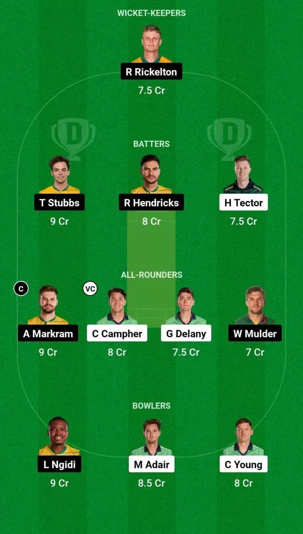 IRE vs SA 1st T20I Dream11 Team 1