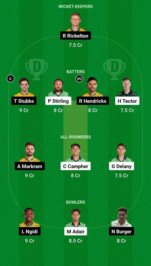 IRE vs SA 1st T20I Dream11 Team 2