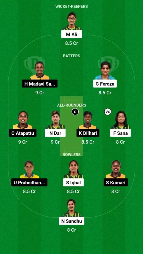 PK-W vs SL-W Match 2 Dream11 Team 2