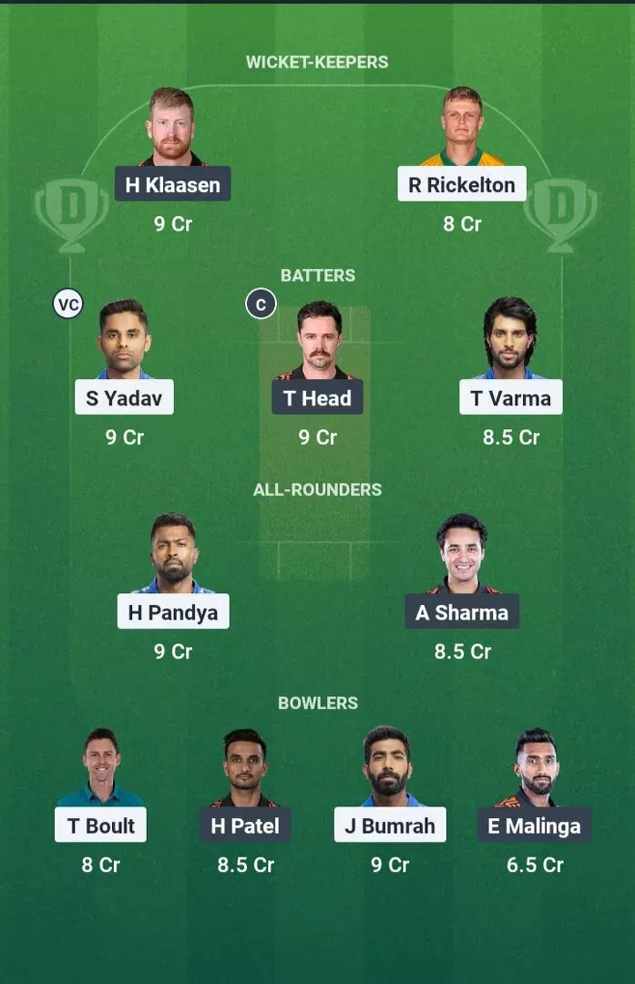 MI vs SRH Dream11 Prediction, Dream11 Playing XI, Today Match 33, IPL 2025