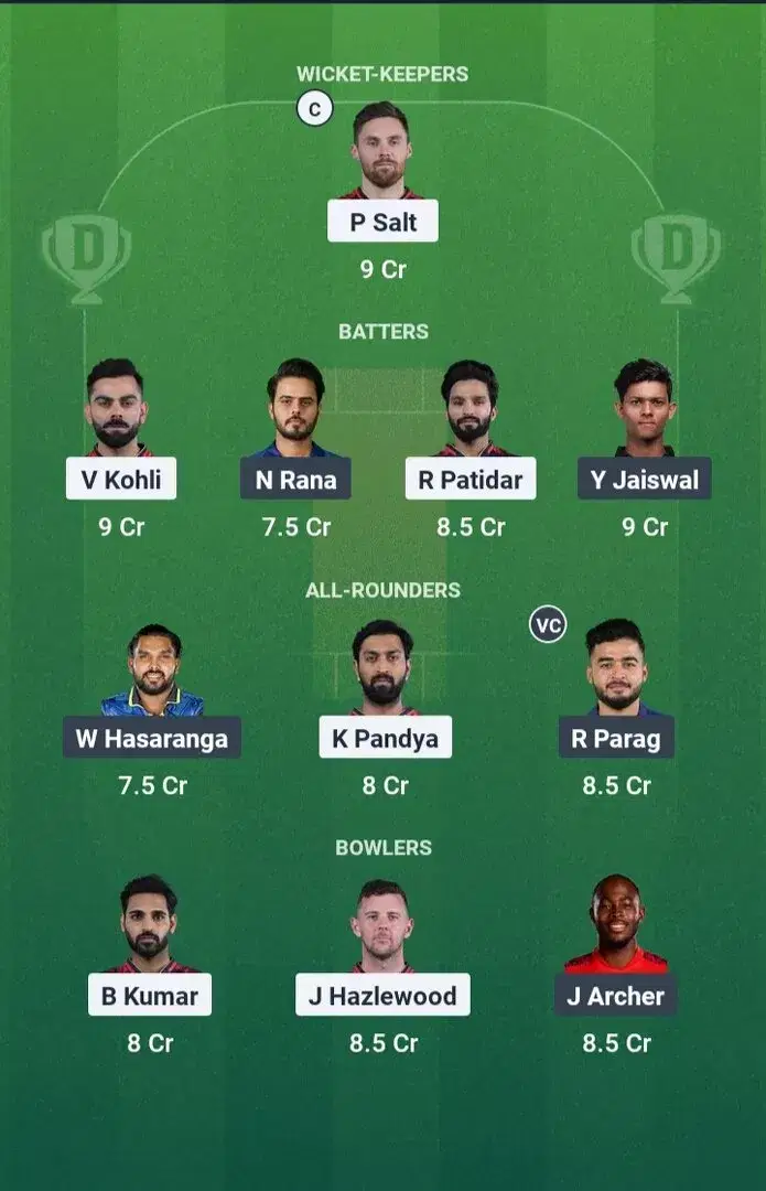 RCB vs RR Dream11 Prediction, Dream11 Playing XI, Today Match 42, IPL 2025 (Indian T20 League)