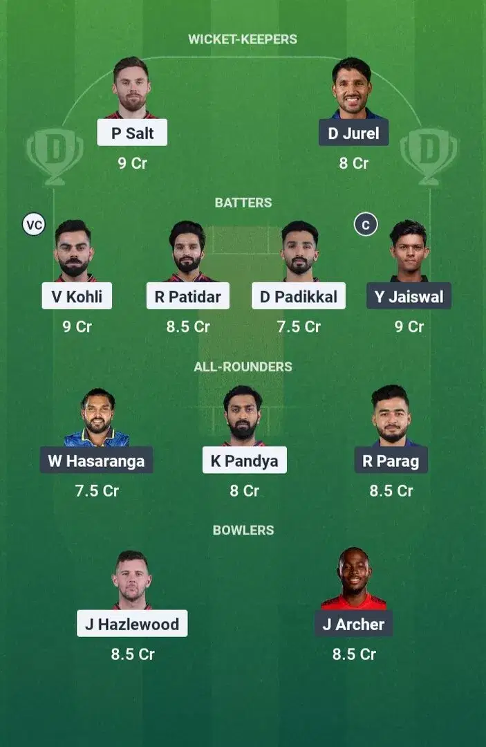RCB vs RR Dream11 Prediction, Dream11 Playing XI, Today Match 42, IPL 2025 (Indian T20 League)