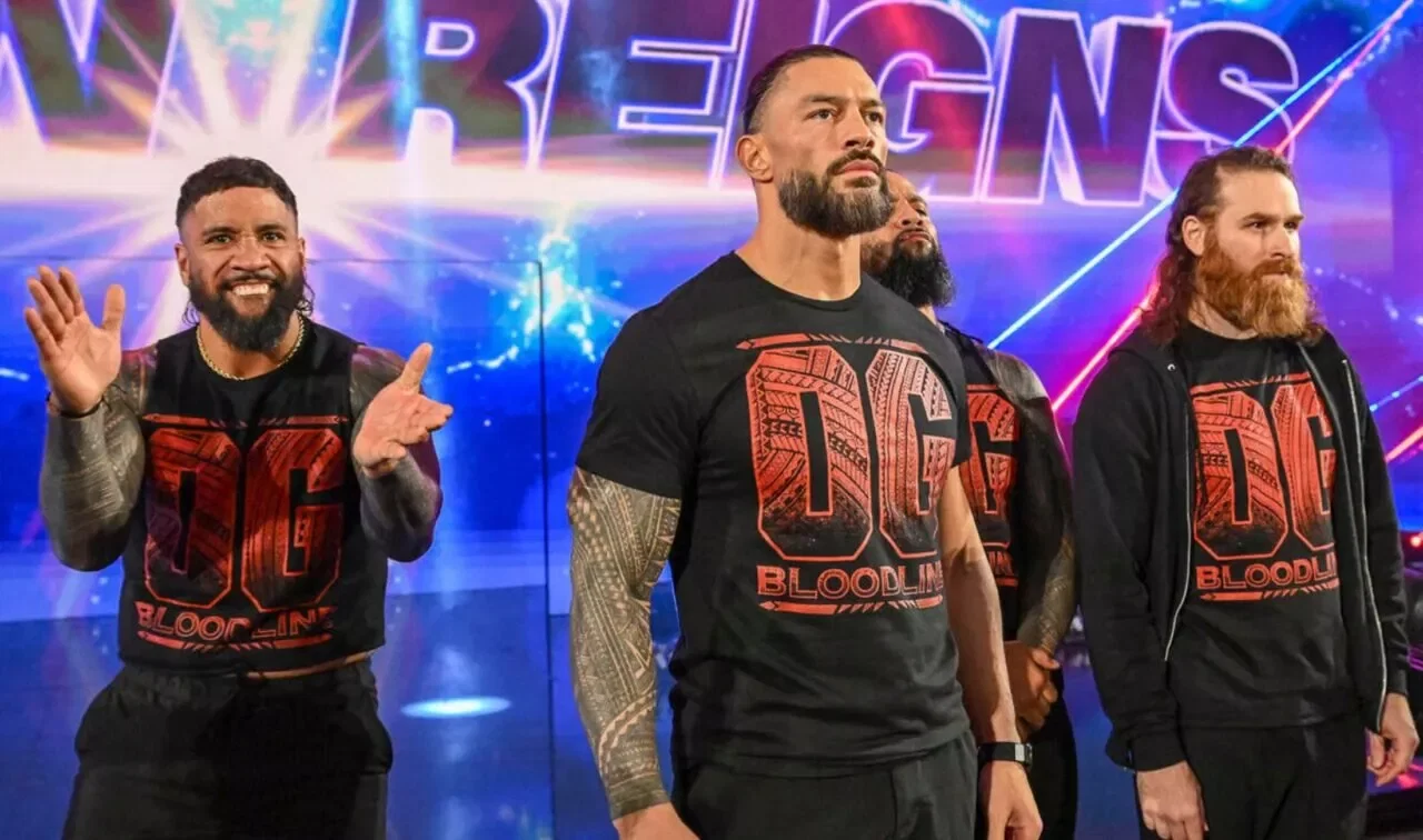 WWE Jey Uso, Roman Reigns, Jimmy Uso and Sami Zayn of the OG Bloodline