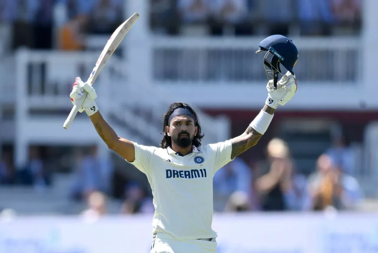 KL Rahul celebrates his hundred at the Lord's