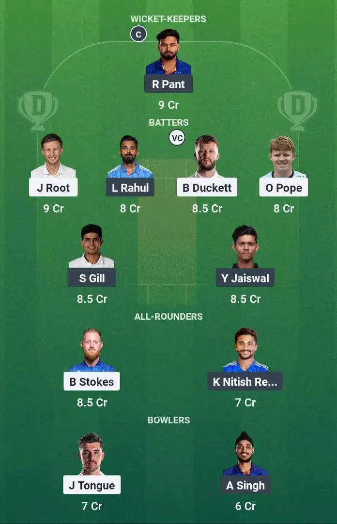 ENG vs IND Dream11 Prediction, Dream11 Playing XI, Today Match 2nd test, England vs India test series 2025