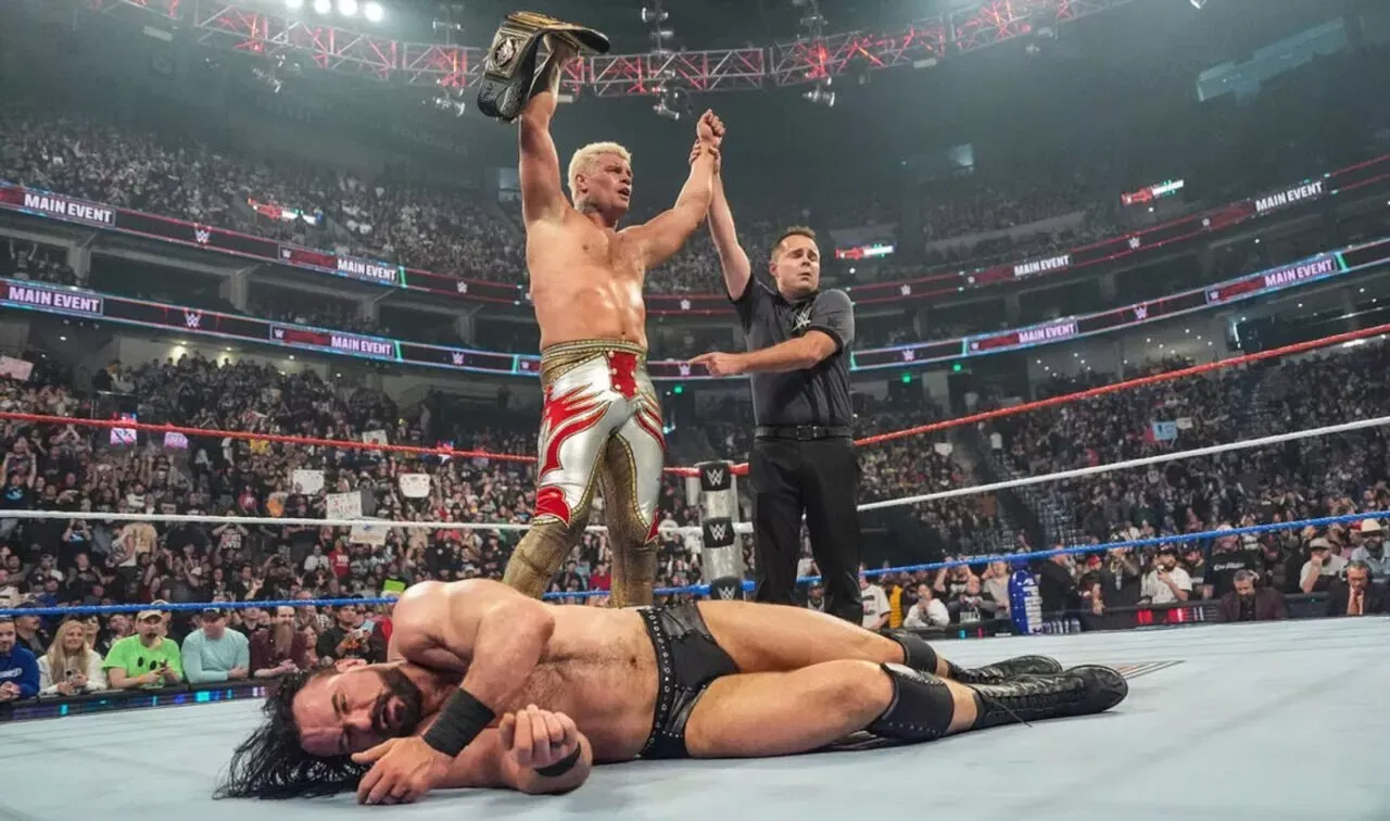 Cody Rhodes celebrate's his win during WWE Saturday Night's Main Event