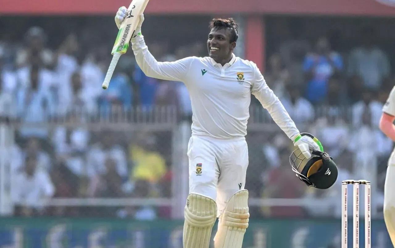 Senuran Muthusamy celebrates his maiden test hundred