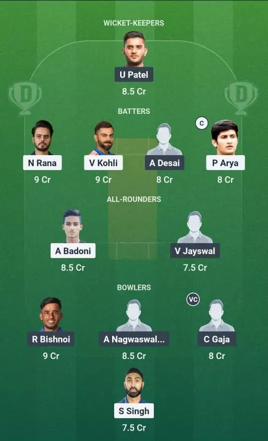 DEL vs GUJ Dream11 Prediction, Dream11 Playing XI, Today Match 8, Vijay Hazare Trophy Elite 2025-26