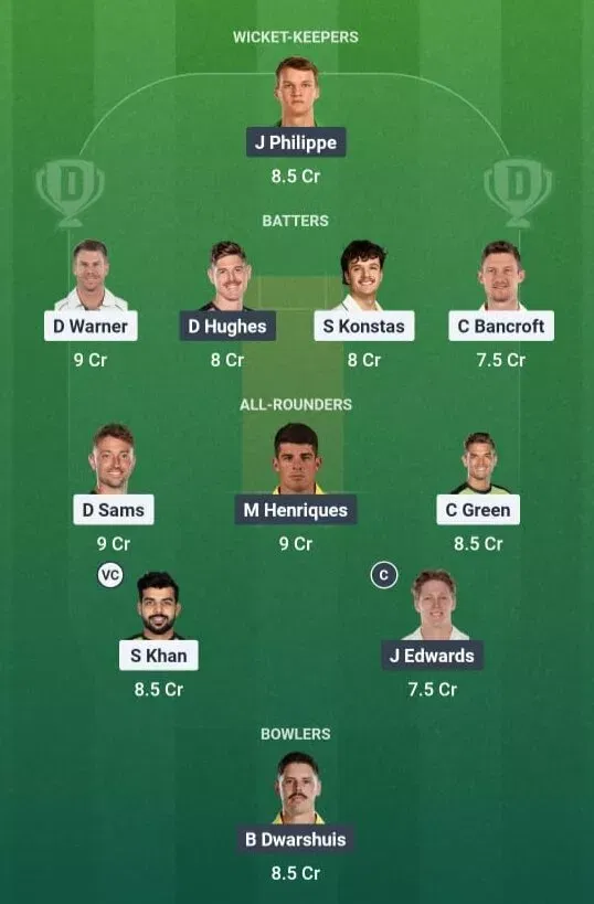 THU vs SIX Dream11 Prediction, Dream11 Playing XI, Today Match 7, Big Bash League 2025-26
