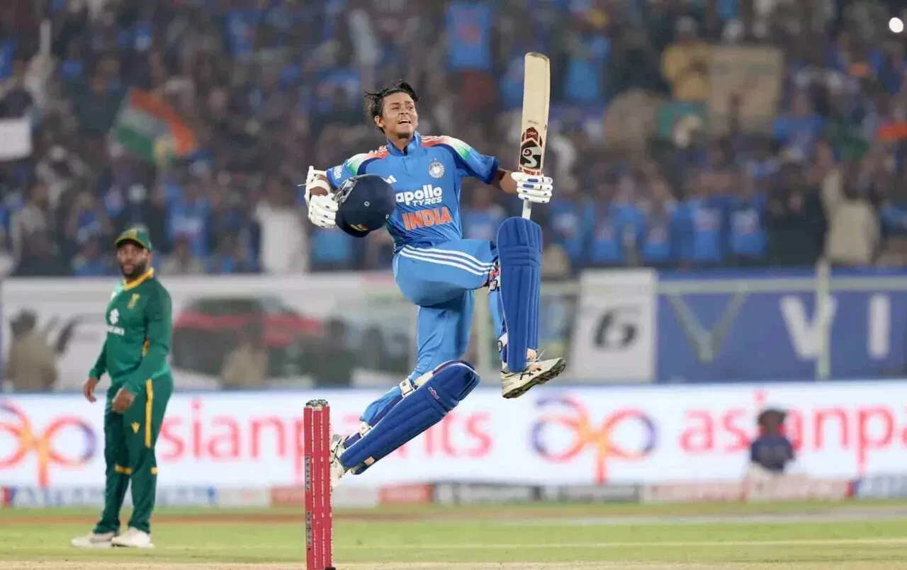 Yashasvi Jaiswal celebrates his maiden ODI hundred