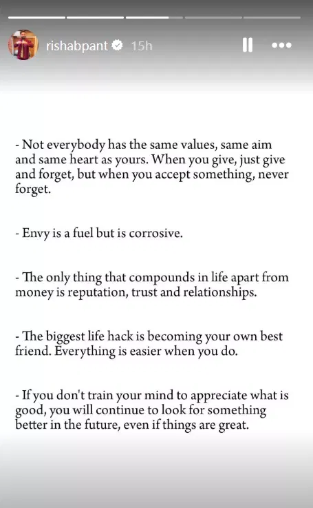 Rishabh Pant's IG post