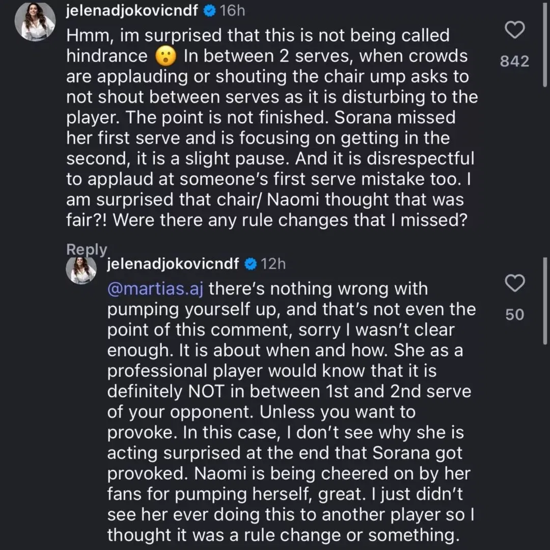 Screengrab of Jelena Djokovic’s comment.