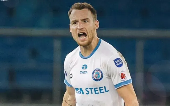 Nikola Stojanovic celebrating his goal for Jamshedpur FC